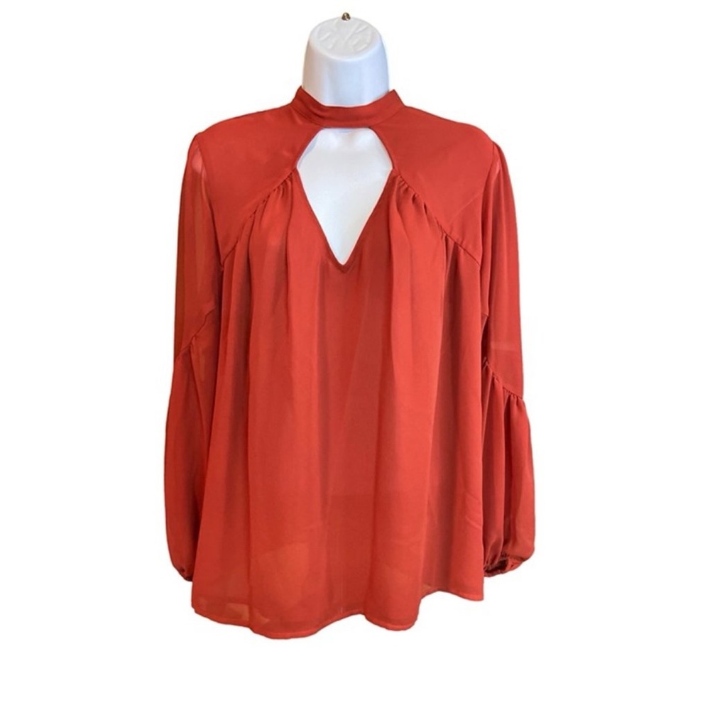 Express rust color long sleeve sheer keyhole blouse